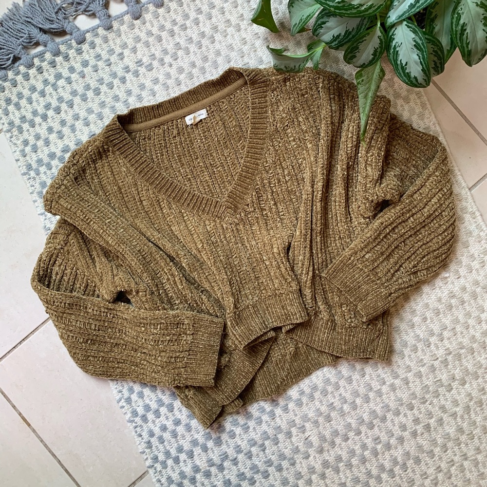 🍁🌾 Harvest Gold Cropped Chenille Sweater